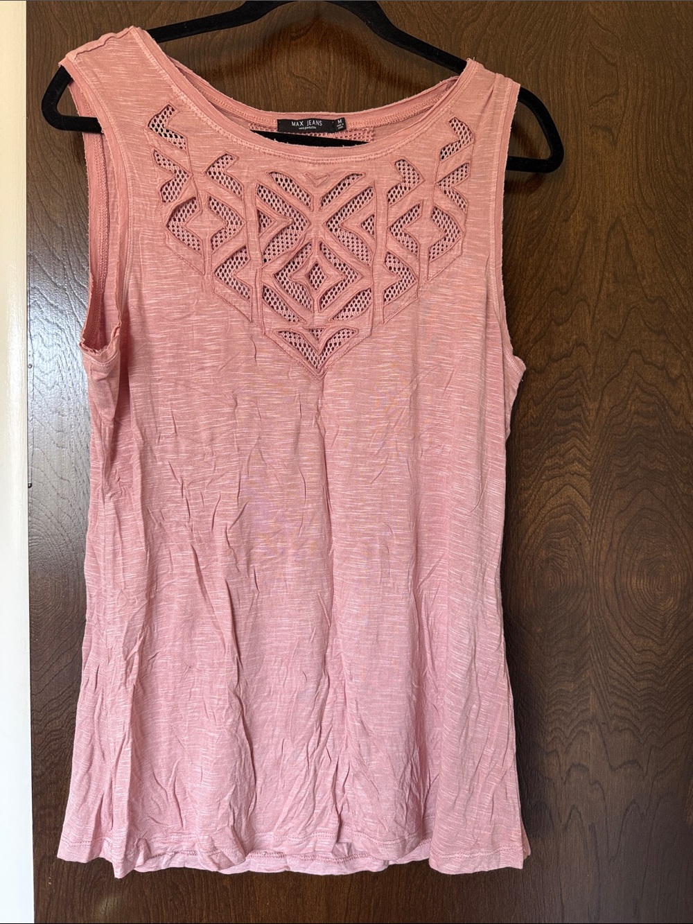 Max Jeans Pink Crochet Yoke Tank Top